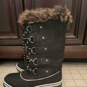 Faux Fur & Suede Black Boots